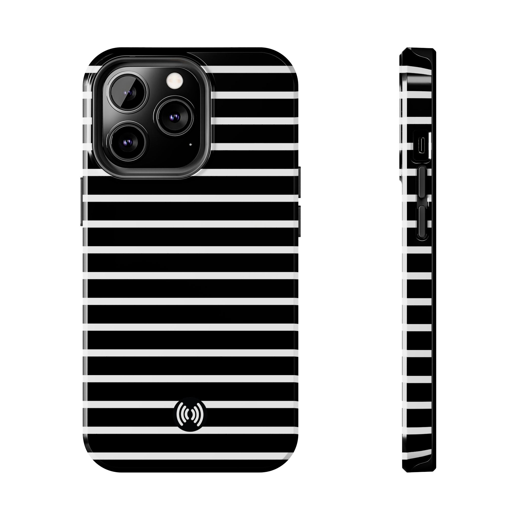 Black & White Striped iPhone Case – Shockproof 2-Piece Design