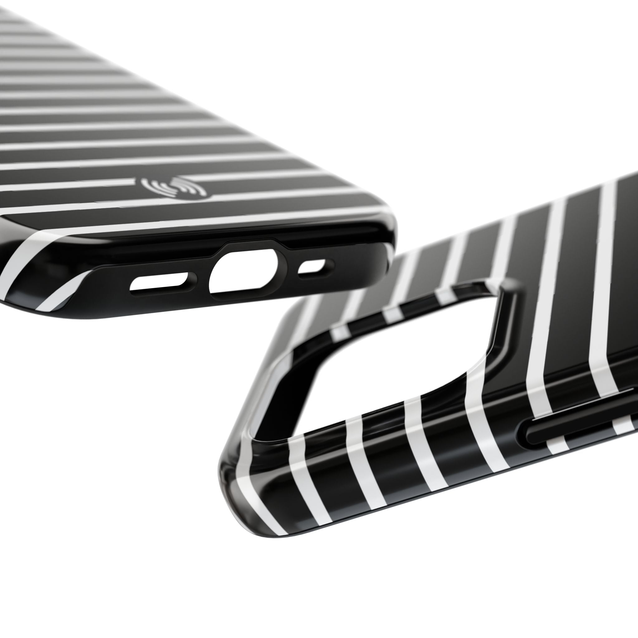 Black & White Striped iPhone Case – Shockproof 2-Piece Design