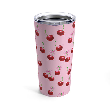 Cute Pink Cherry & Bow 20oz Insulated Tumbler - Stainless Steel, Hot & Cold Beverage Travel