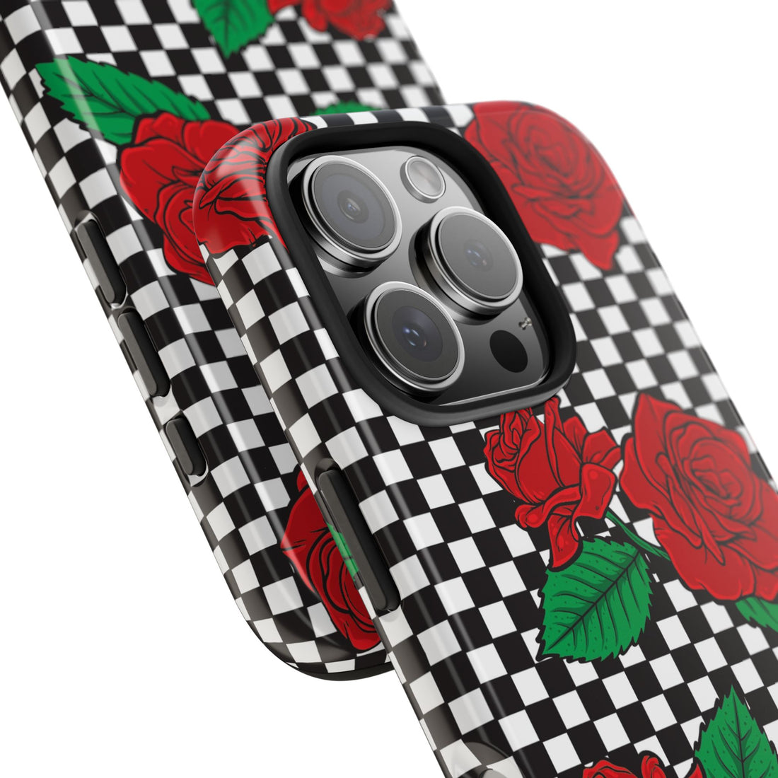 Bold & Chic: Black & White Checkered Rose Phone Case