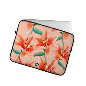 Coral Lily Floral Laptop Sleeve