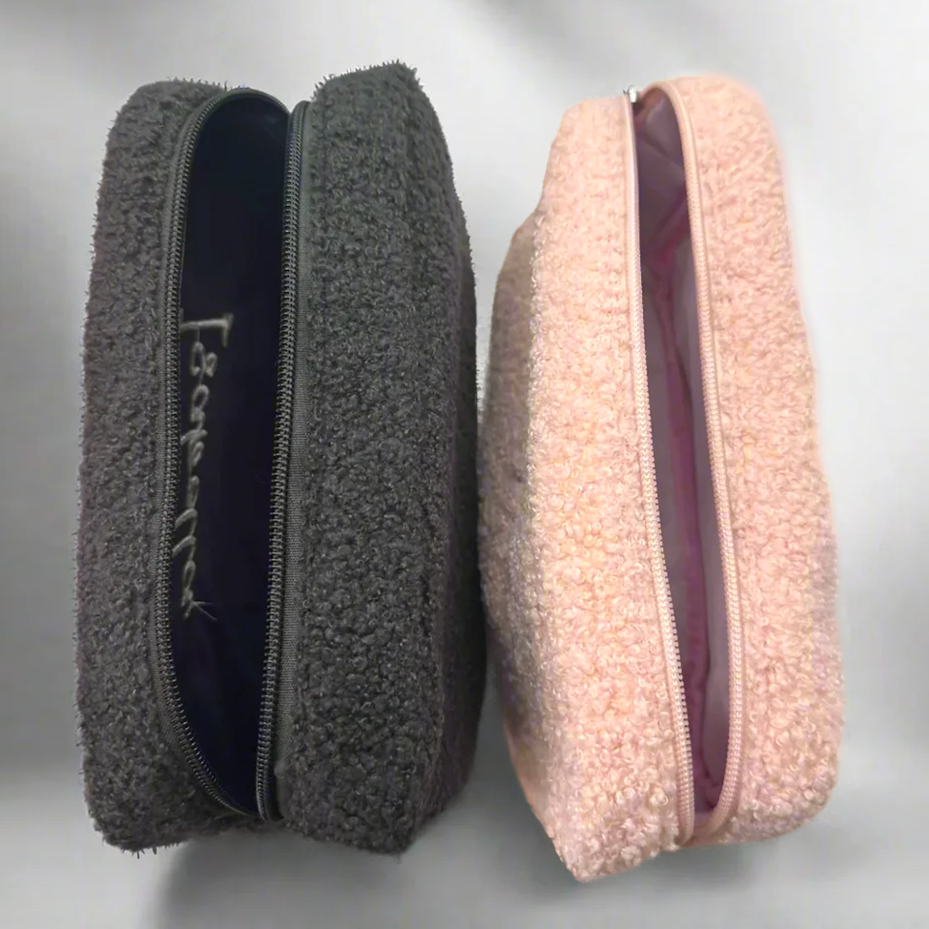 Custom Embroidered Teddy Fur Pouch Makeup Bag