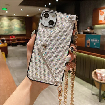 Glitter Sparkle Leather Crossbody Phone Case with Card Slot