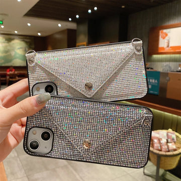 Glitter Sparkle Leather Crossbody Phone Case with Card Slot