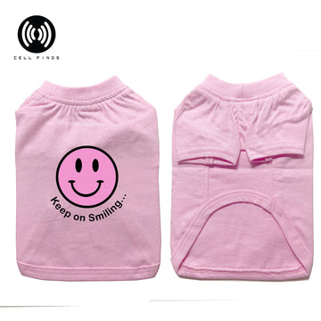 Pink Happy Face Keep on Smiling. Dog t-shirt 100% cotton plain