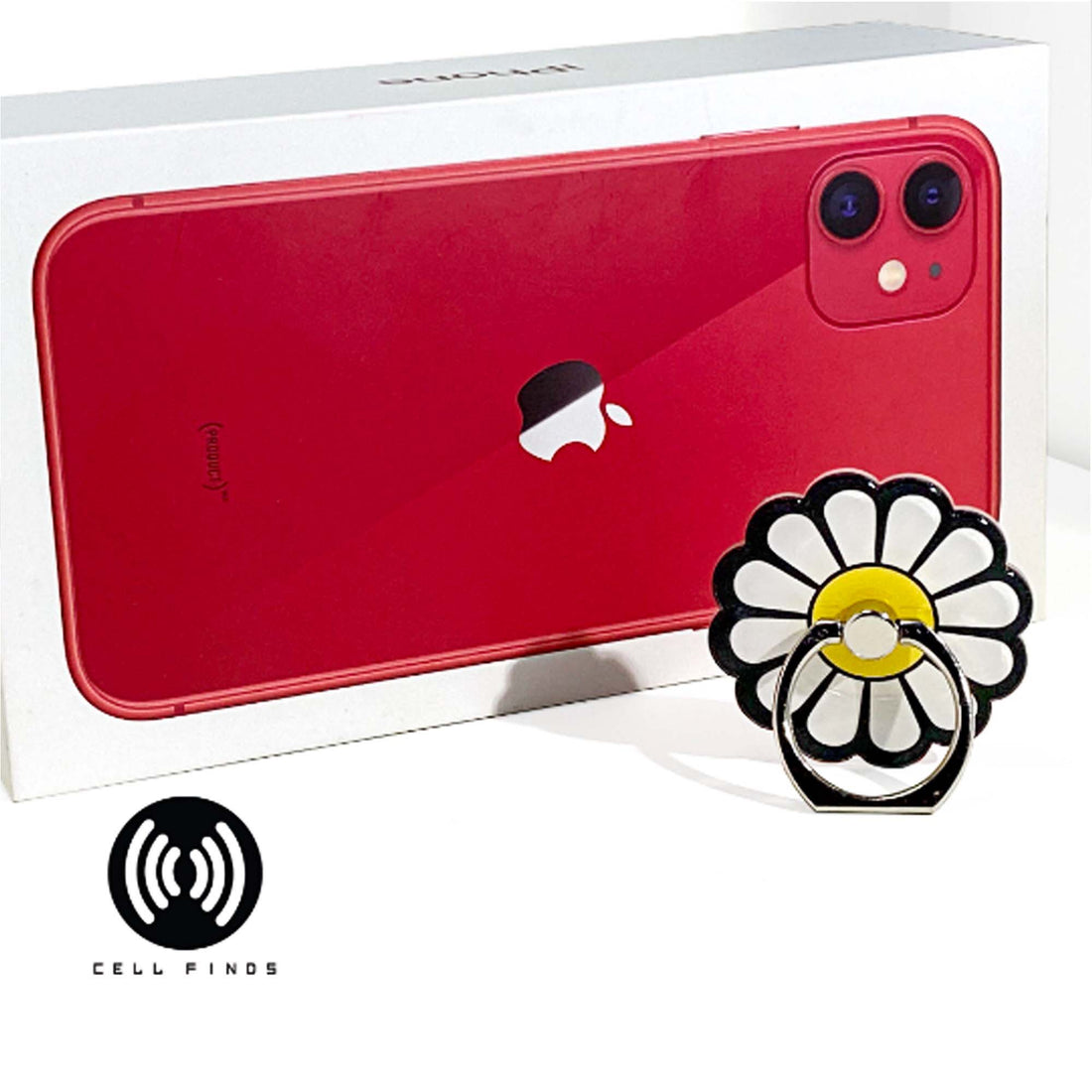 Cute Black & White Flower Universal Phone Finger Ring Holder & Stand, Fits All Phones