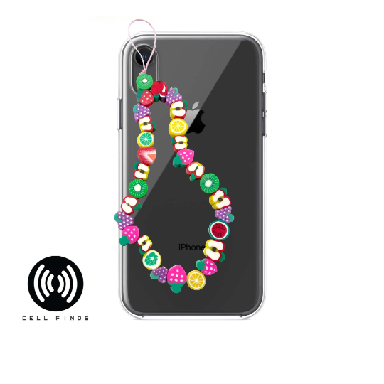 Rainbow Color Smiley Face Fruit Pearl Polymer Clay Beaded Phone Lanyard Wrist Strap Mobile Phone Charm Chain