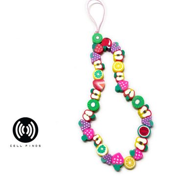 Rainbow Color Smiley Face Fruit Pearl Polymer Clay Beaded Phone Lanyard Wrist Strap Mobile Phone Charm Chain