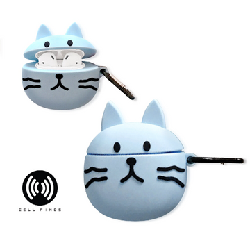 Cute Light Blue Cat Air Pod  High Quality Silicone Cover Case