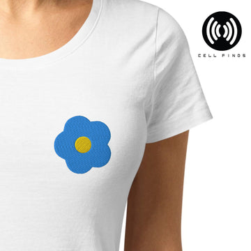 Blue Flower Embroidered Flower Women’s Basic Organic T-Shirt