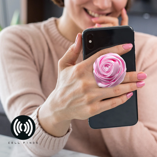 Satin Cloth Rose Flower Cell Phone Grip and Phone Stand