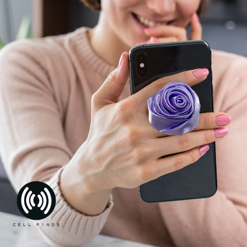 Purple Satin Rose Flower Mobile Holder and Phone Stand