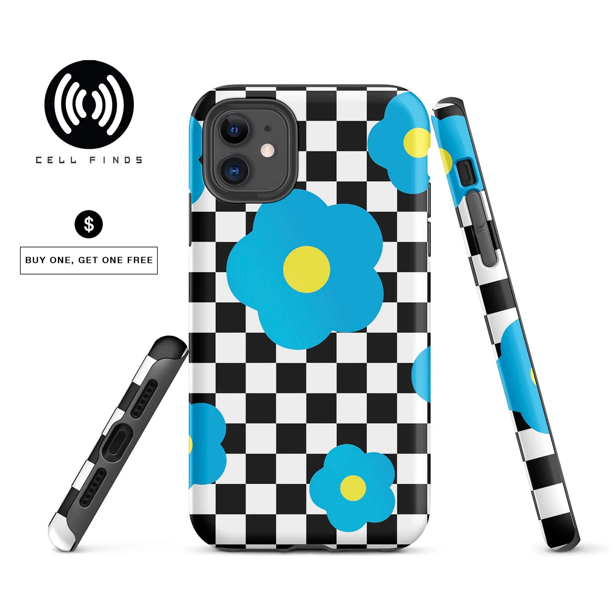 Check & Blue Flower iPhone Case -All sizes