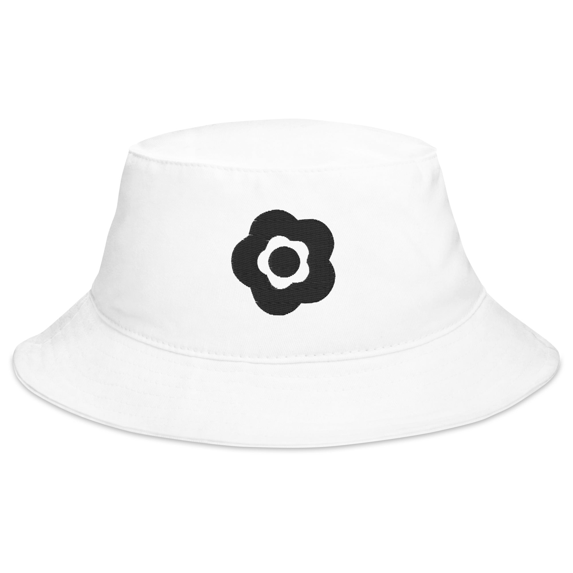 Black Embriodery Flower Bucket Hat