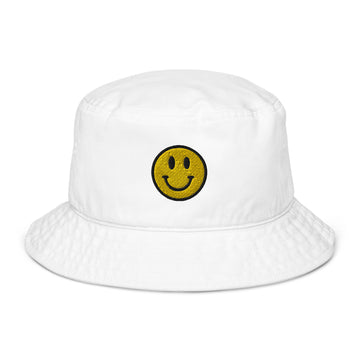 Cute Embroidered Yellow Happy Face Organic bucket hat