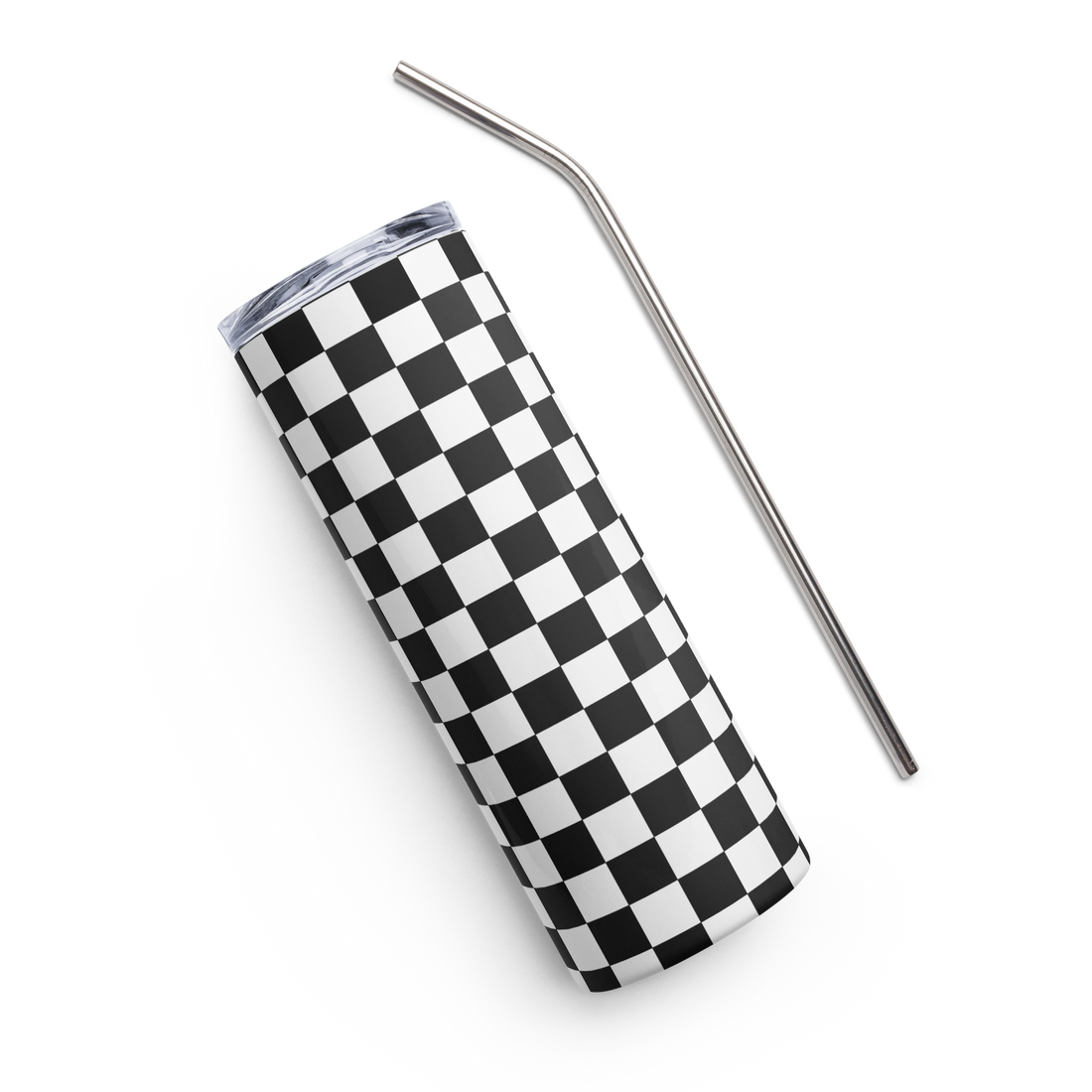 Check Print with Cute Flowers Stainless steel tumbler