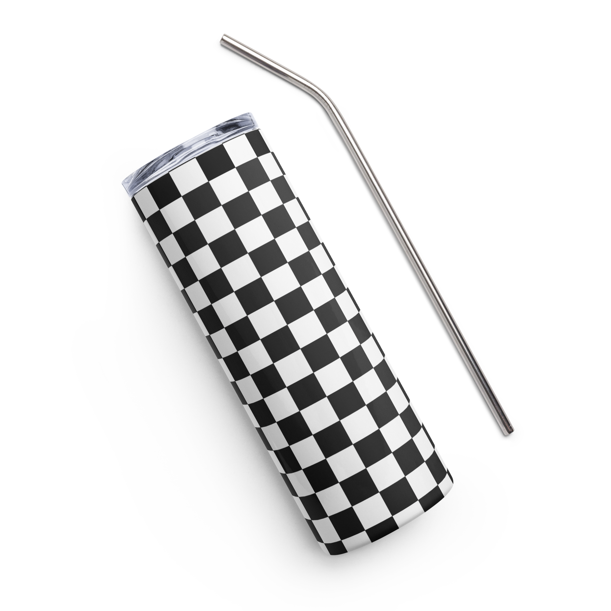 Check Print with Cute Flowers Stainless steel tumbler
