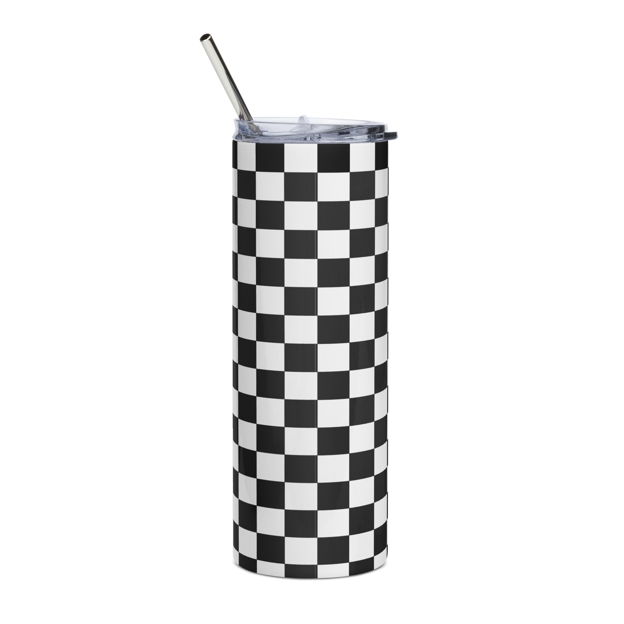 Check Print with Cute Flowers Stainless steel tumbler