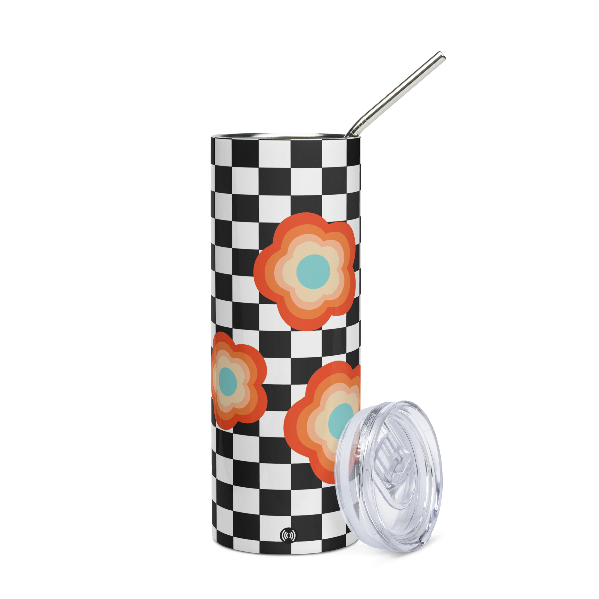 Check Print with Cute Flowers Stainless steel tumbler