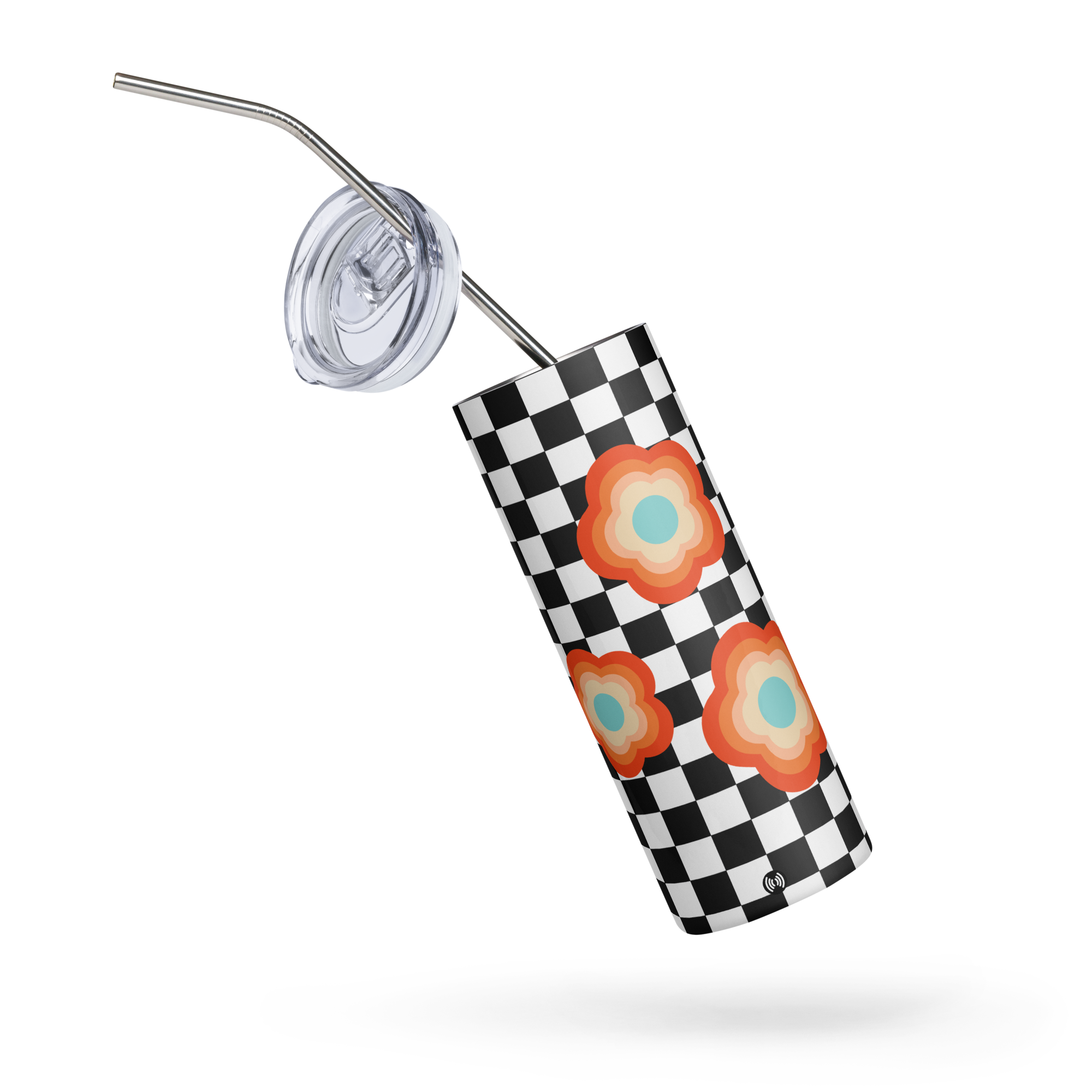 Check Print with Cute Flowers Stainless steel tumbler