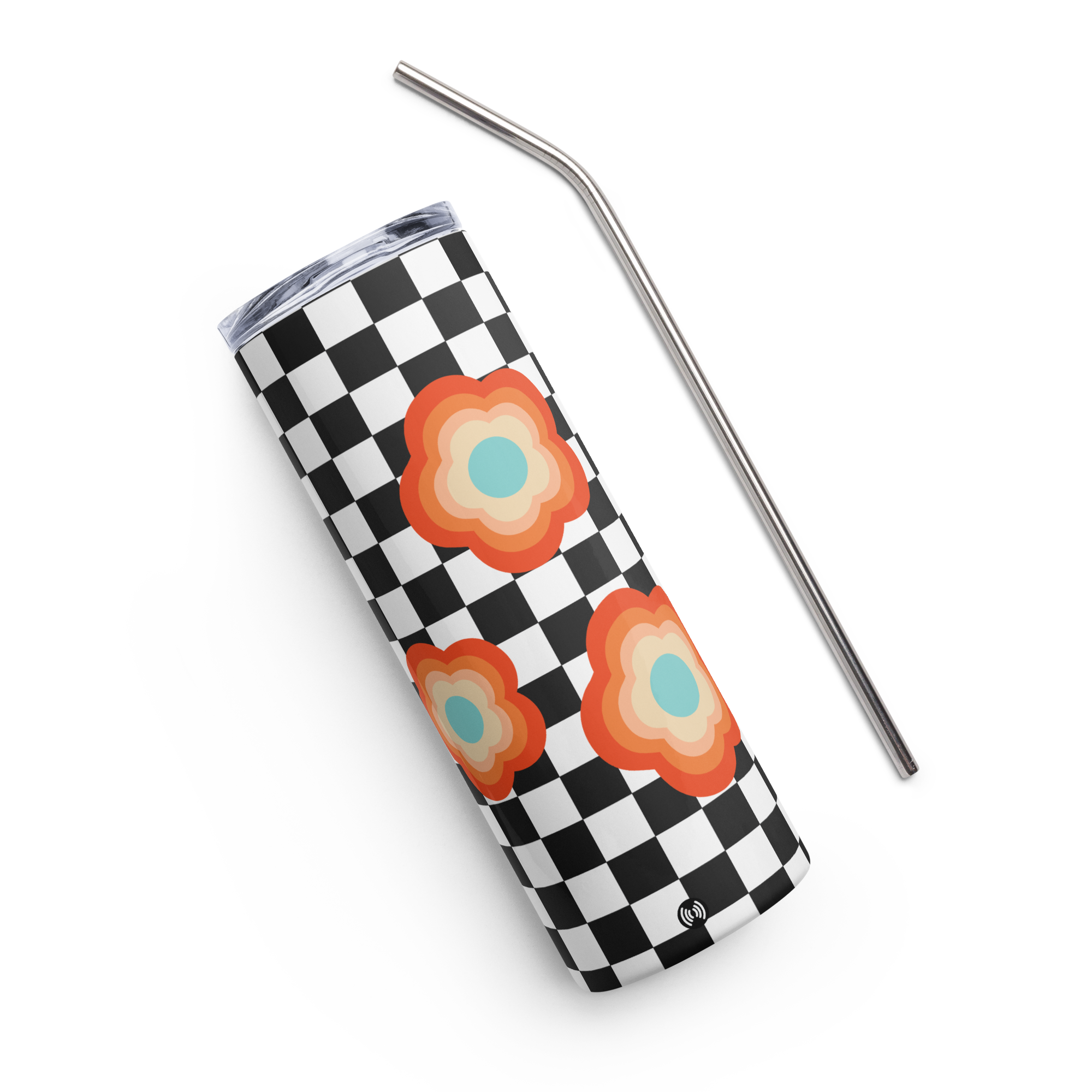 Check Print with Cute Flowers Stainless steel tumbler