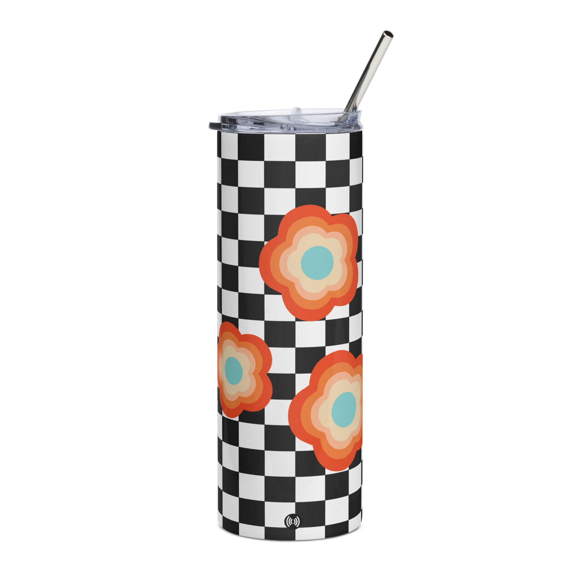 Check Print with Cute Flowers Stainless steel tumbler