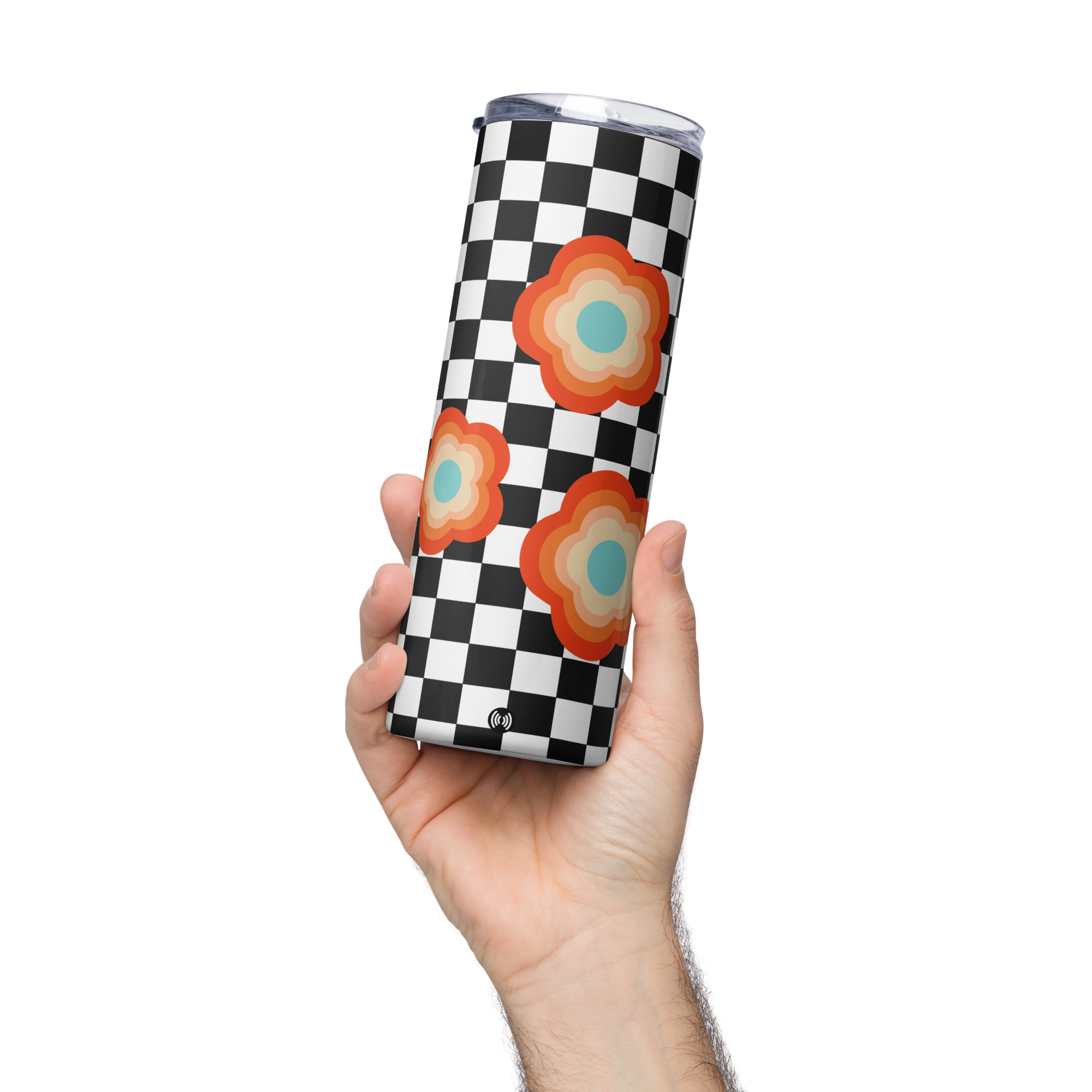 Check Print with Cute Flowers Stainless steel tumbler