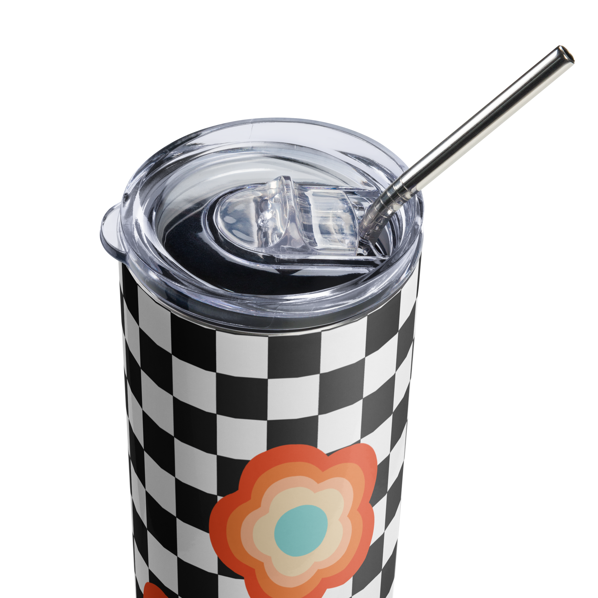 Check Print with Cute Flowers Stainless steel tumbler