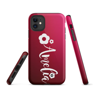 Customized Name with Cute Flower Red Tough iPhone Case