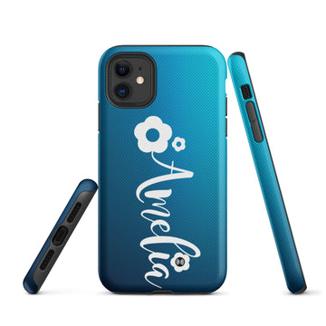 Customized Name with Cute Flower Aqua Tough iPhone case