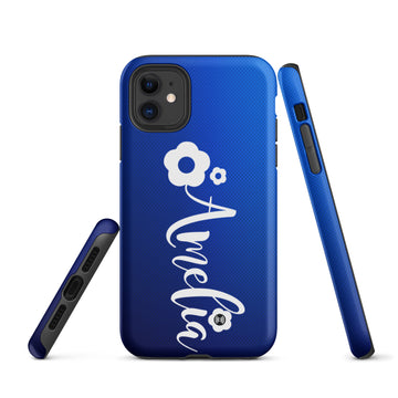 Customized Name with Cute Flower Blue Tough iPhone case