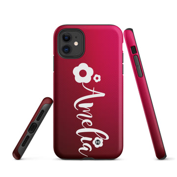 Customized Name with Cute Flower Red Tough iPhone Case