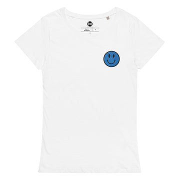 Blue Happy Face Embroidered Women’s  Organic  t-shirt
