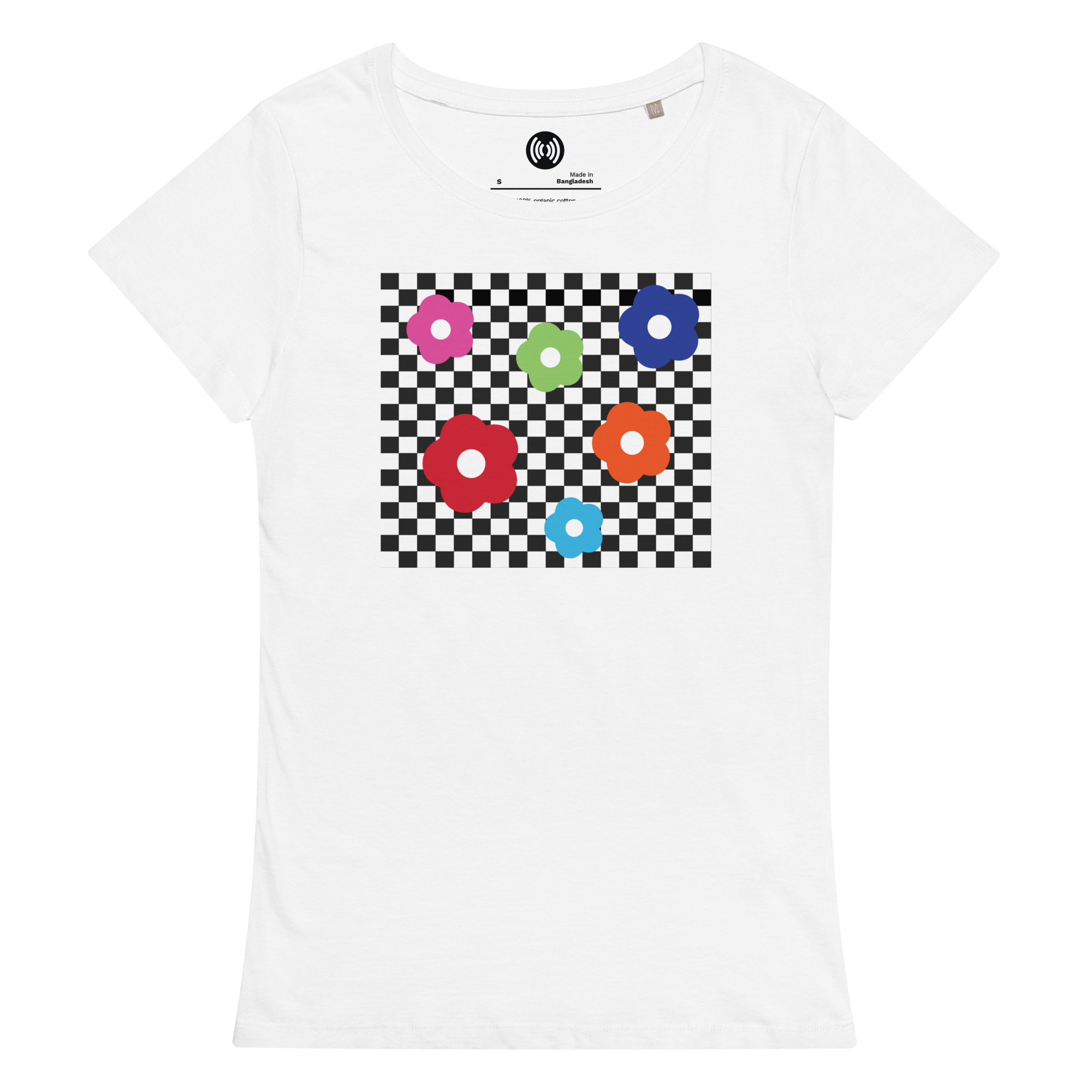 Cute Check With Colorful Flowers Women’s basic organic t-shirt
