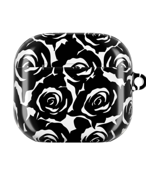 Black & White Rose AirPods Case Cover with Keyring