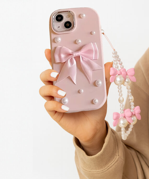 Pink Pearl Bow with Matching Bow Bracelet – Soft Shell for iPhone Case 11–17
