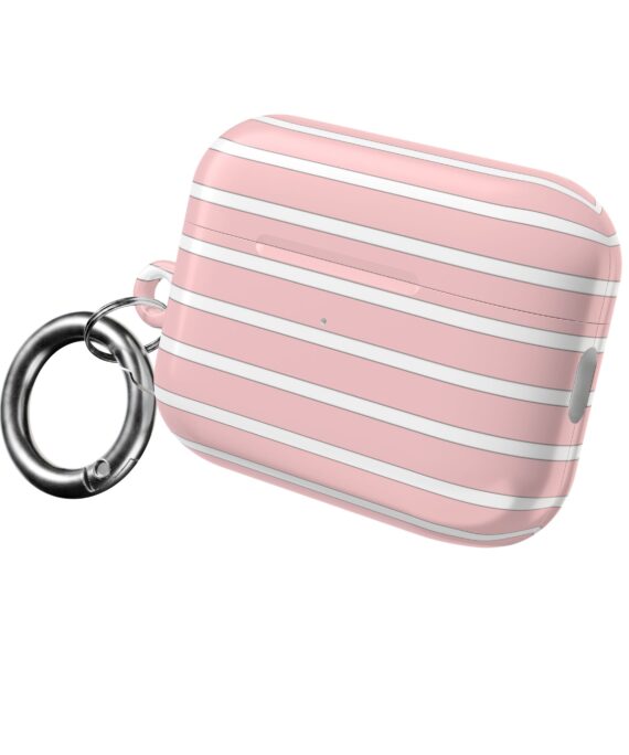 Pink Striped AirPods Case with Keyring