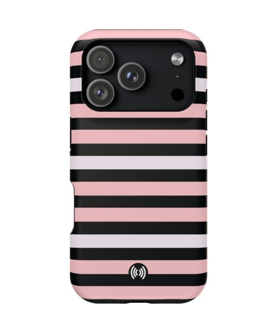 Striped Pink & Black MagSafe® Phone Case