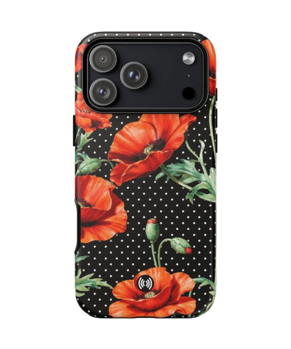 Red Poppy Floral Vintage Botanical Black Polka Dot Shockproof Phone Case