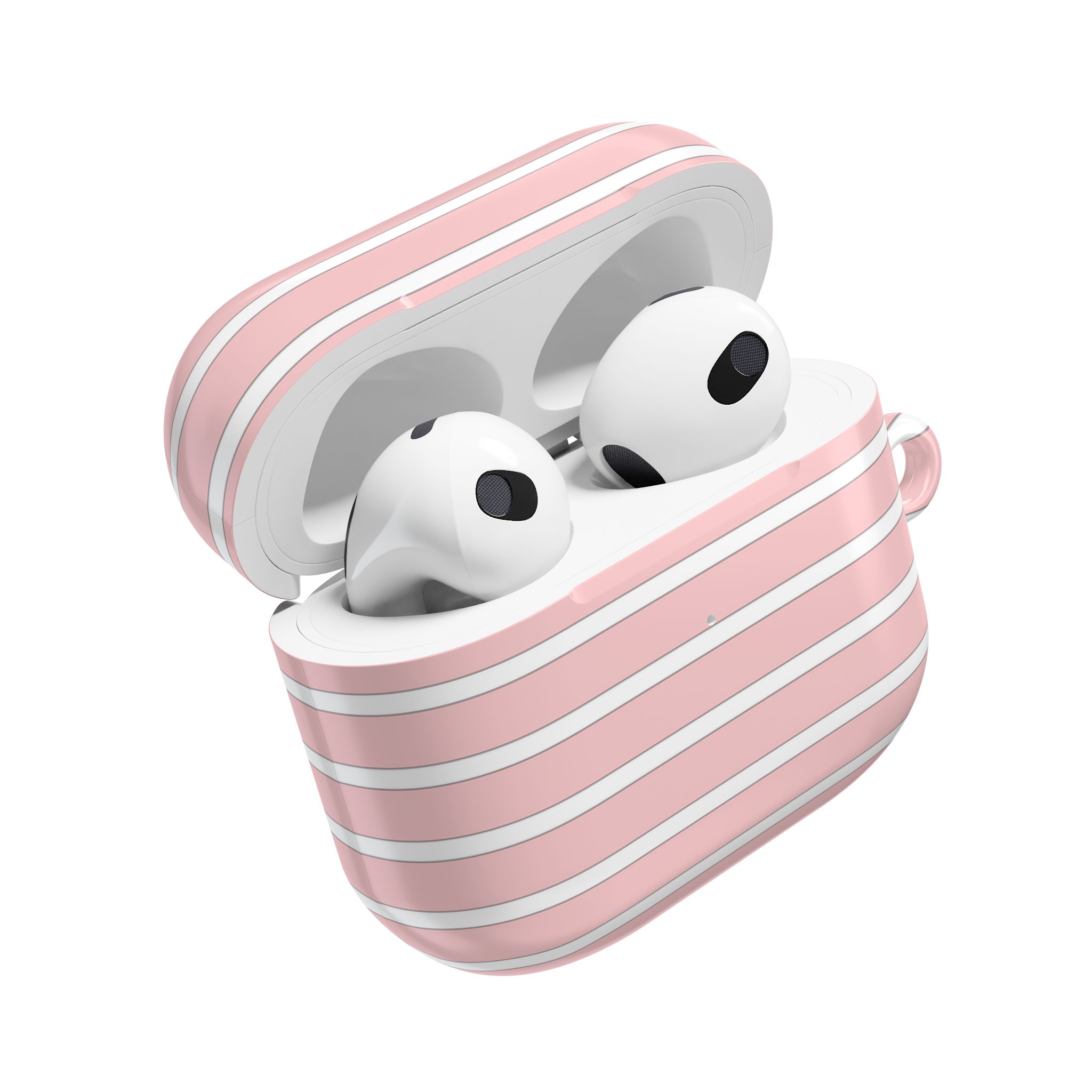 Pink Striped AirPods Case with Keyring - Image 9