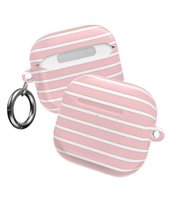 Pink Striped AirPods Case with Keyring