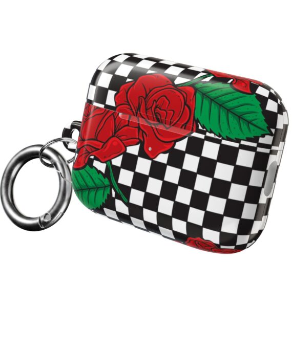 Checkerboard Rose AirPods Case with Keyring