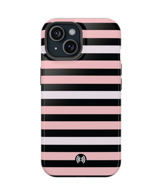Striped Pink & Black MagSafe® Phone Case