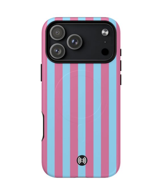 Pink & Sky Blue Stripe MagSafe iPhone Cases