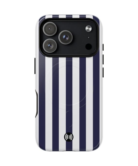 Magnetic Tough Case — Navy & White Vertical Stripe Protective Phone Cover