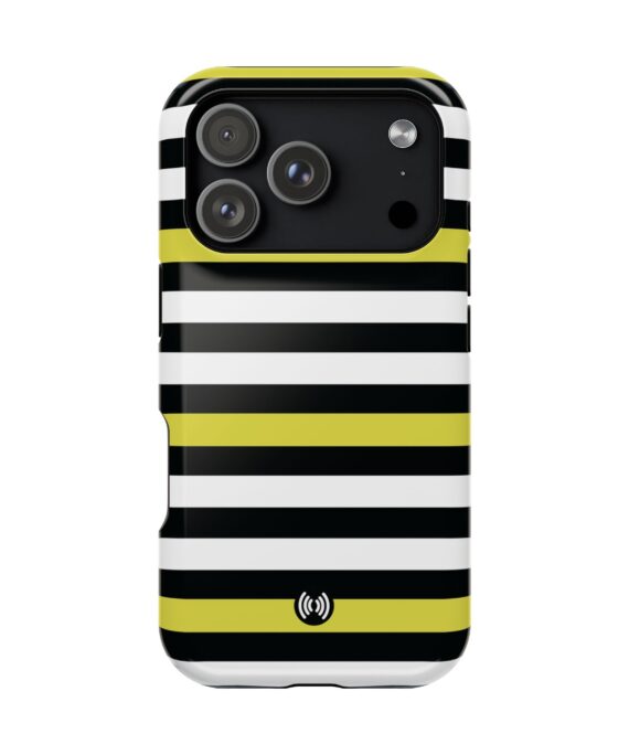 Striped  Black, White & Yellow MagSafe® Phone Case