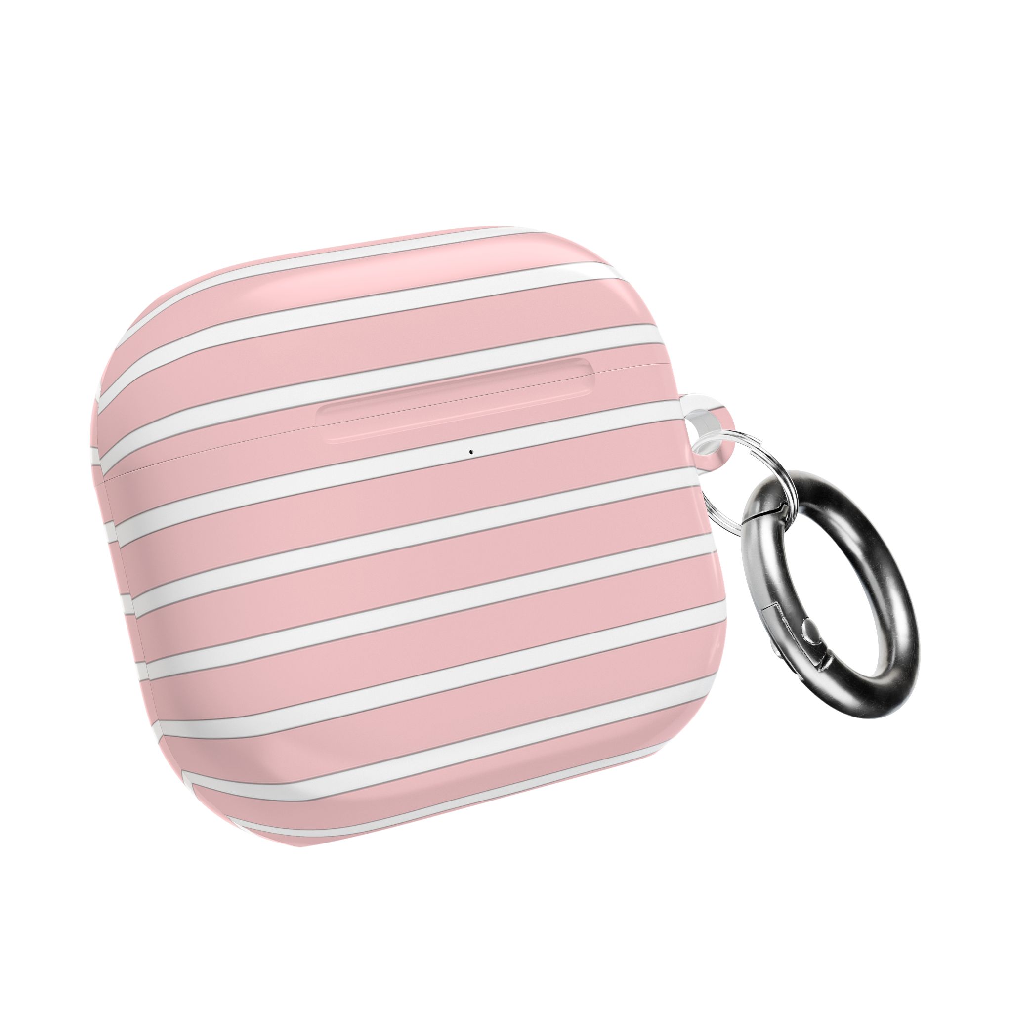 Pink Striped AirPods Case with Keyring - Image 4