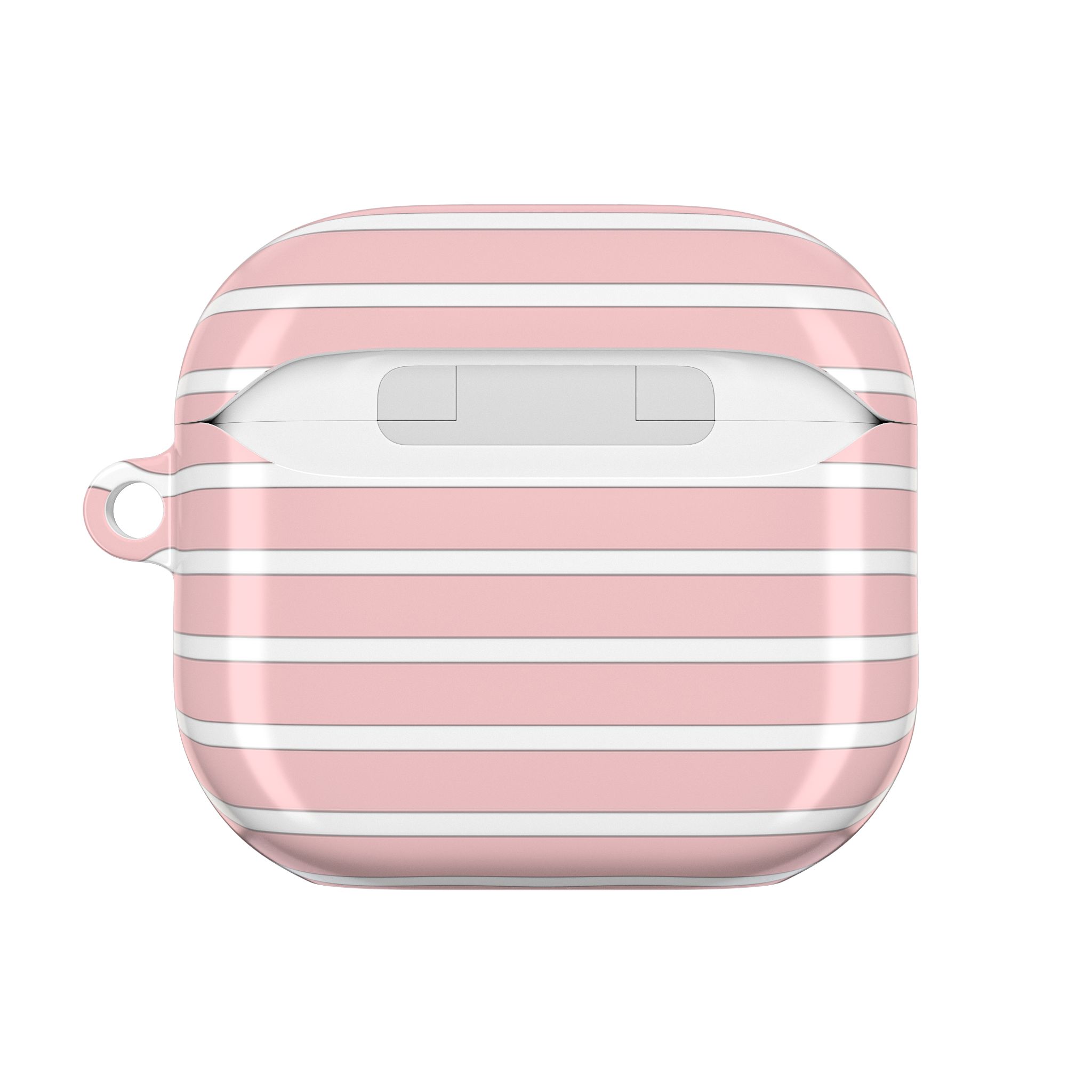 Pink Striped AirPods Case with Keyring - Image 3