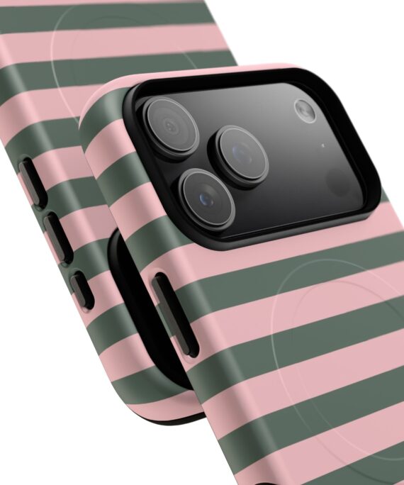 Pink and matcha green striped MagSafe® phone case by CellFinds
