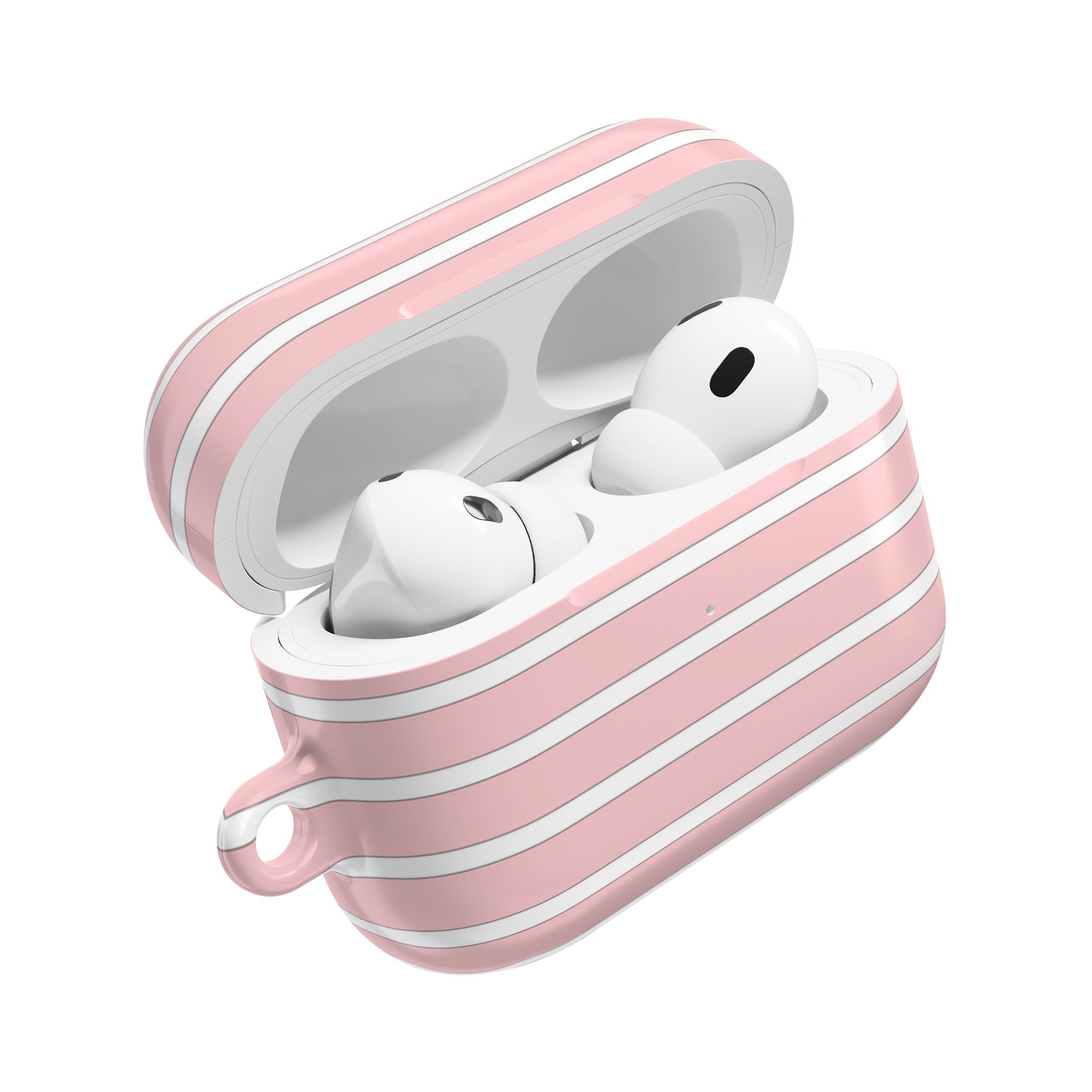 Pink Striped AirPods Case with Keyring - Image 17